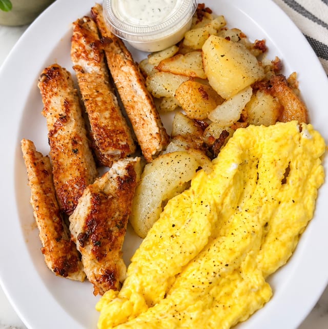 Chicken Souvlaki & Eggs.