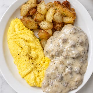 Sausage & Gravy Over Biscuit