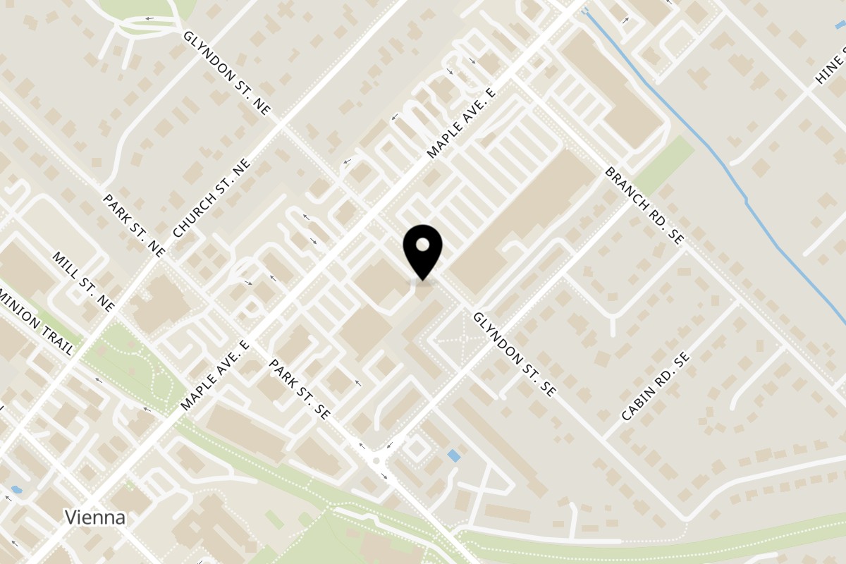 Map showing the location of The Virginian Restaurant on 169 Glyndon St SE in Vienna